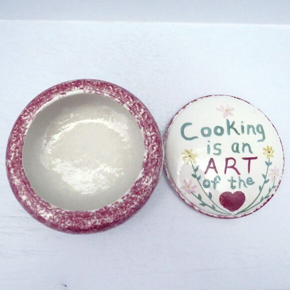 Ceramic Trinket Box for Cooking Lovers, Round Lidded Dish Handmade Kitchen Decor - Picture 2 of 6